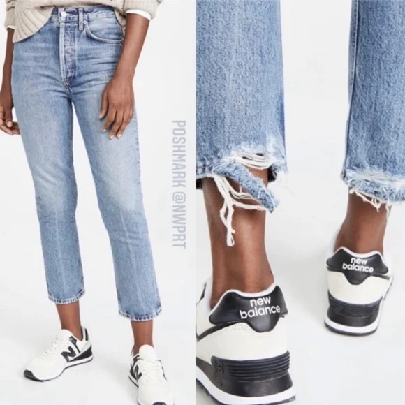 AGOLDE ✰ Riley Emulsion High Rise Waist Straight Leg Crop Destructed Hem 24